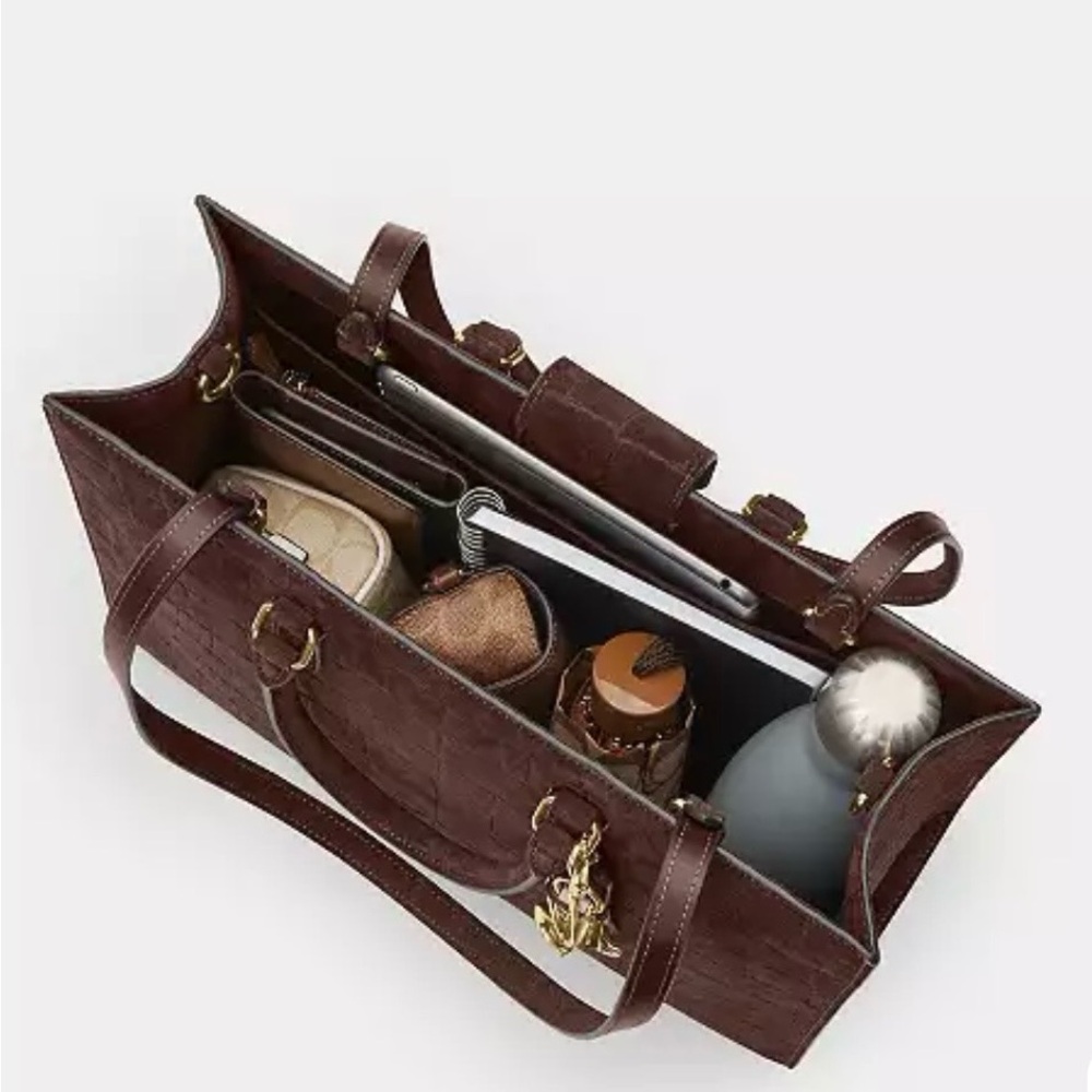 COACH Maggie Tote Bag CCC72 Crocodile-embossed suede and smooth leather NEW!! - Picture 6 of 9